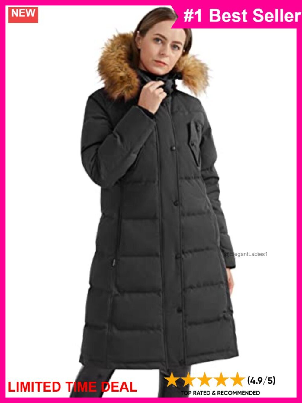 Women's Down Puffer Jacket Long Winter Coat Windproof Faux Fur Hood
